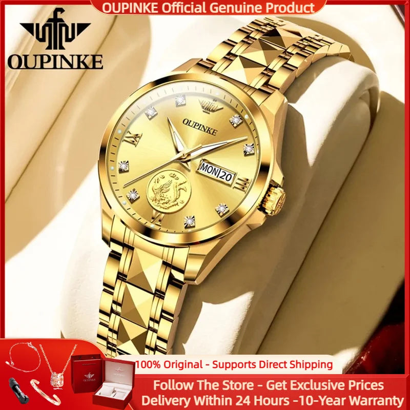 OUPINKE 3259 Real Gold Phoenix Women Watch Luxury Swiss Certified Automatic Mechanical Watch Elegant Travel Dress Women Watch