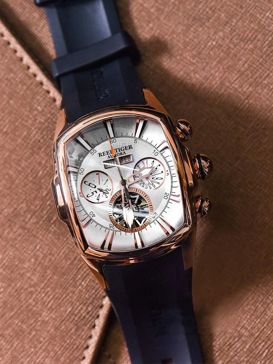 reef tiger brand men's fully automatic mechanical watch, business men's watch, personalized and fashionable men's sports watch