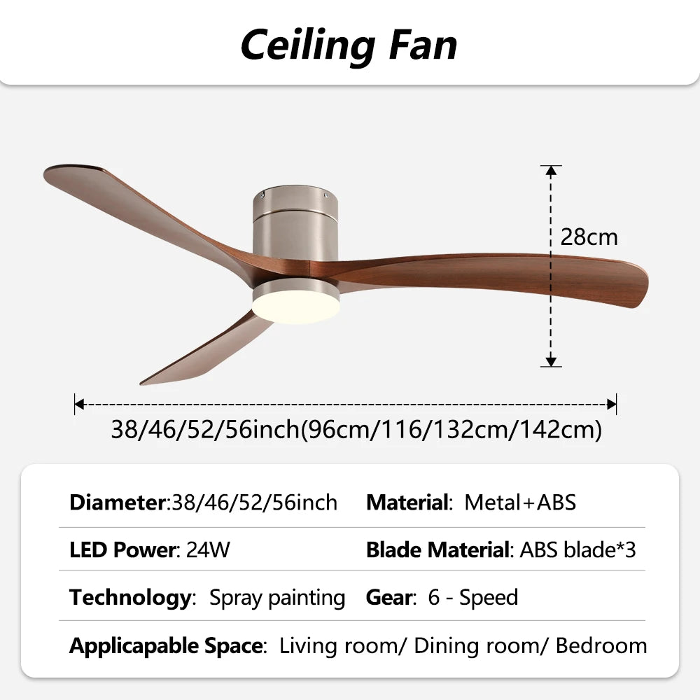38/56Inch Low Floor Ceiling Fan Light Modern Black ABS Blade DC Remote Control Led Fan Lights Restaurant The bedroom 110V 220V