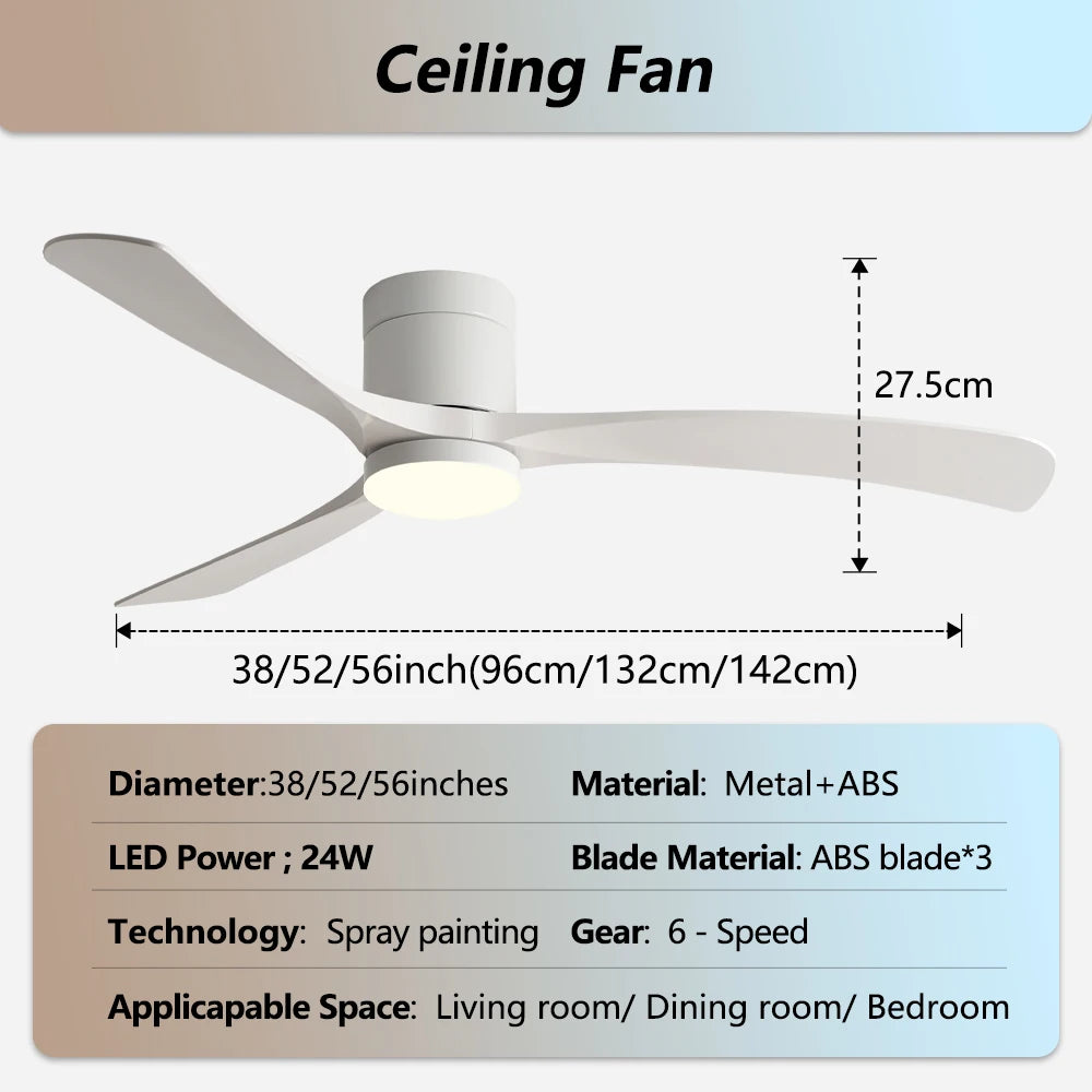 38/56Inch Low Floor Ceiling Fan Light Modern Black ABS Blade DC Remote Control Led Fan Lights Restaurant The bedroom 110V 220V