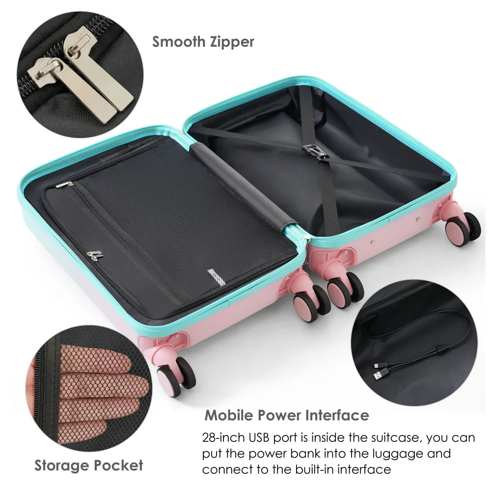 USB Port 20 24inch Front Opening Design Airline Certified Carry on Luggage ABS+PC Hard Shell Luggage with Spinner Wheels
