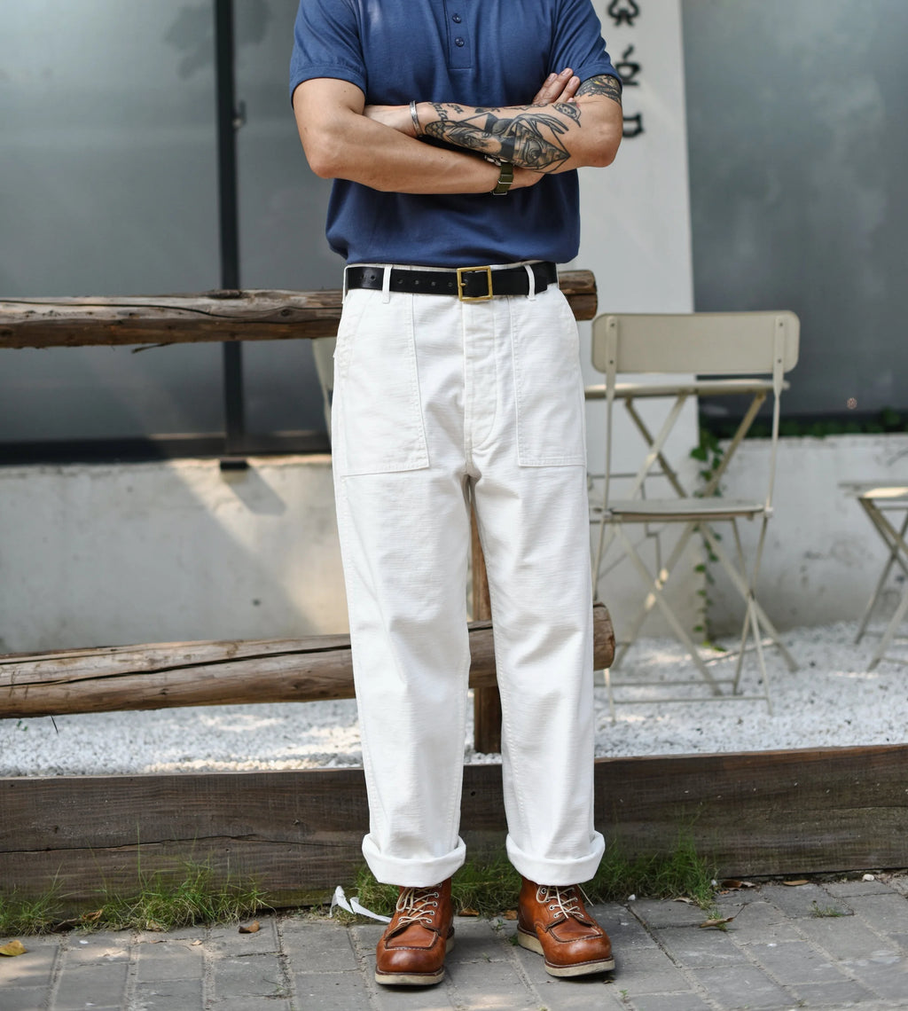 SauceZhan OG107 Fatigue Utility Pants Classic Olive Sateen Men's Baker Pants Satin Cotton Original Loose Fit