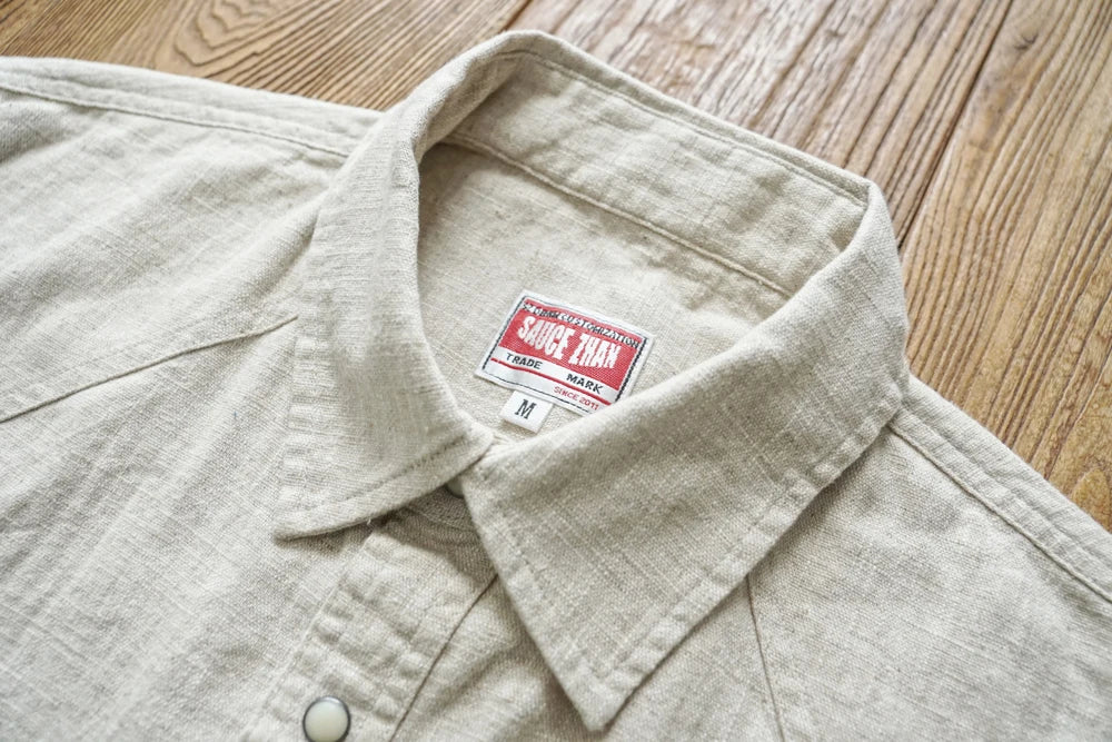 Sauce Zhan Mens Shirts Ramie Shirt for Man Long Sleeve Regular Fit