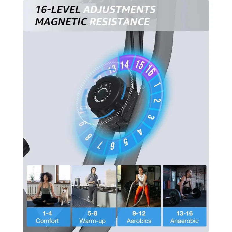 Indoor Exercise Bike for Seniors, Foldable 5 IN 1 Stationary Bike with 16-Level Magnetic Resistance and Tri-Position Ride