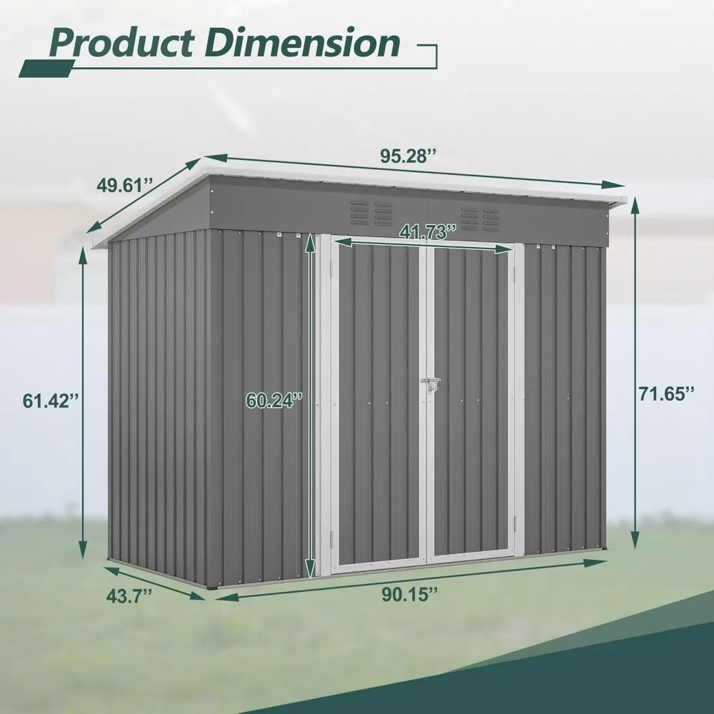 Outdoor Storage Shed - 4x8 Lean-to Design with Floor, Metal Construction, Lockable Door, and Air Vents for All-Weather Garden To