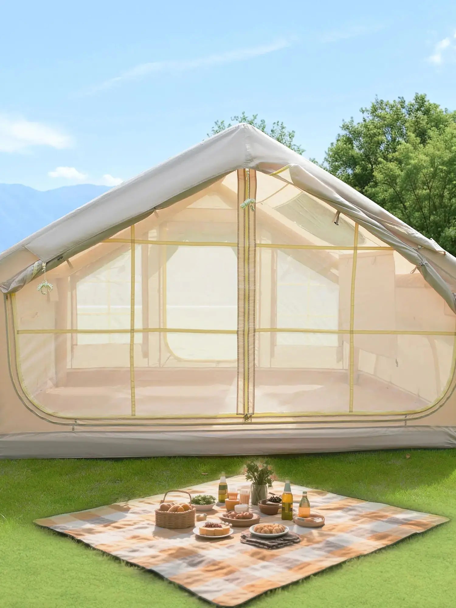 All-Season Inflatable Camping Tent for 4-6 People Heavy-Duty 3000mm Waterproof Instant Setup Air Tent with  Pump  & Storage Bag