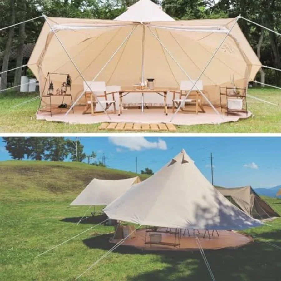 Canvas Family Camping Tent 45 Person 4 Season Glamping Tent with Stove Jack and Windproof Weather Resistant Bell