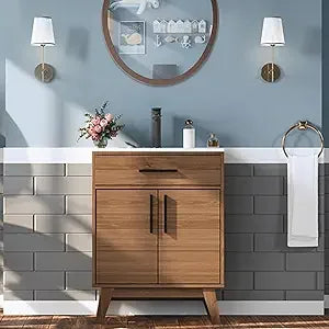 24.5" Bathroom Vanity with Sink Combo, Mid-Century Modern Small Single Bathroom Cabinet Set, Integrated Sink, Soft Closing Door