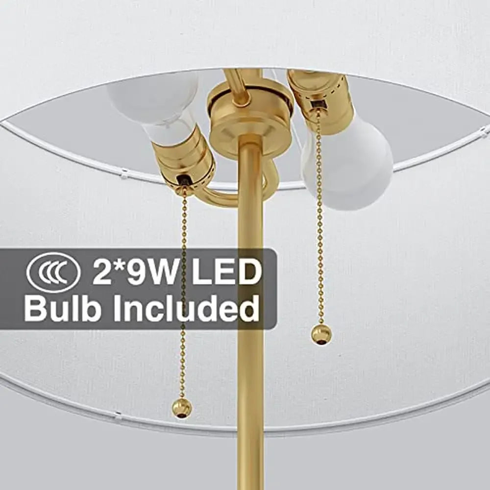 2-Light Mid Century Floor Lamp with White Fabric Shade Living Room Office Bedroom 3 Color LED Bulbs Included Elegant E26 Socket