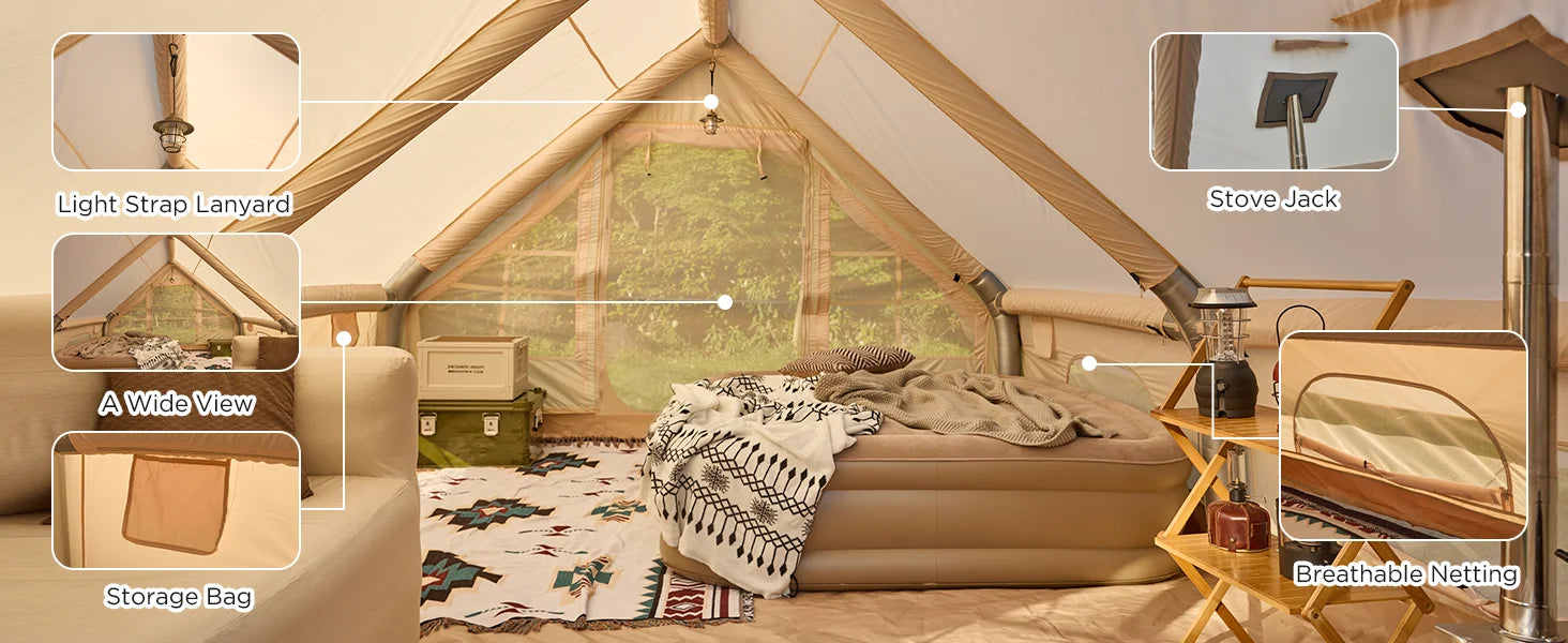 129 Square Feets Large Inflatable Camping Tent,8-10 People Blow up tent,waterproof 4 season Glamping tent,tent for camping