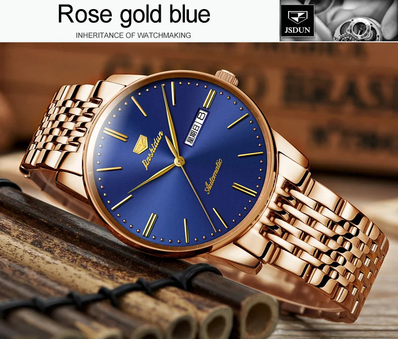 JSDUN 8767 Men Watch Fashion Business Ultra Thin Waterproof Dual Calendar Clock Men Luxury Original Automatic Mechanical Watch
