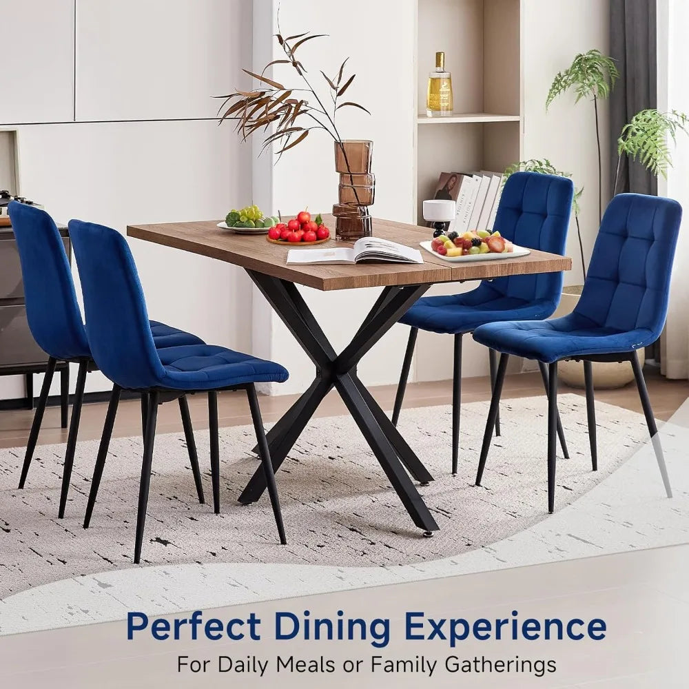 Velvet Dining Chair Set of 4, Modern Mid Century Upholstered Fabric Kitchen Chairs with Adjustable Pads,Sturdy Metal Legs Armles