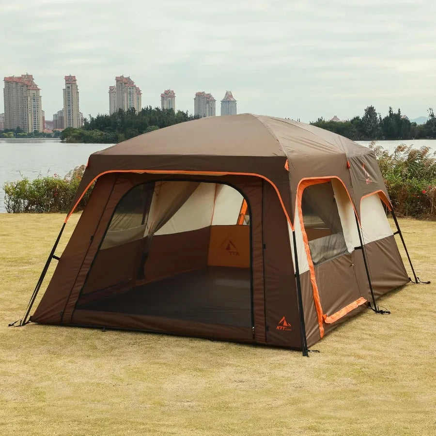 Extra Large Family Cabin Tent for Outdoor Camping and Picnic: 101214 Person Capacity 2 Rooms 3 Doors 3 Windows with Mesh Straig