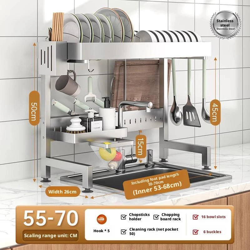 Adjustable Sink Drying Rack Over The Sink Dish Drying Holder Stainless Steel Kitchen Storage Dish Drainer Auto Drainage Hanger