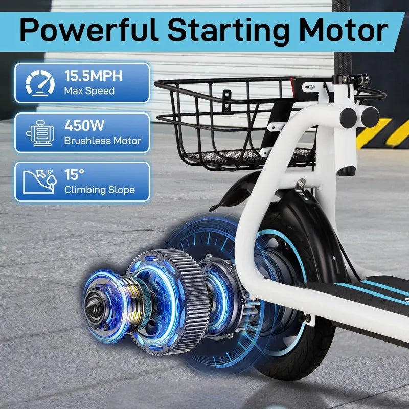 HOME.Electric Scooters for Adults, 25Miles Long Range, 15.5MPH Top Speed, Foldable E-Scooter 450W Motor with 12" Pneumati