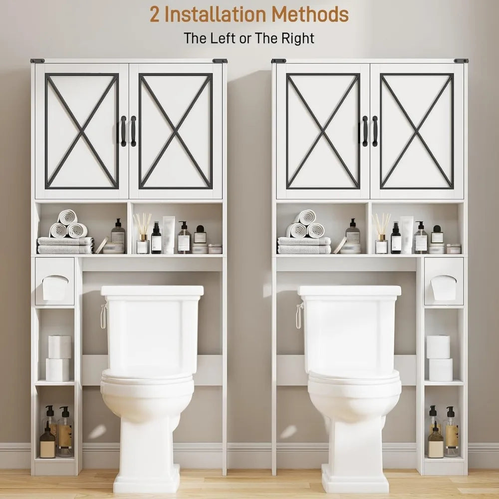 Over The Toilet Storage Cabinet, Farmhouse Bathroom Cabinet Over Toilet with Paper Holder, Rustic Bathroom Storage Organizer wi