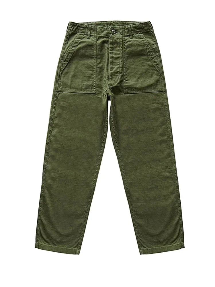 SauceZhan OG107 Fatigue Utility Pants Classic Olive Sateen Men's Baker Pants Satin Cotton Original Loose Fit
