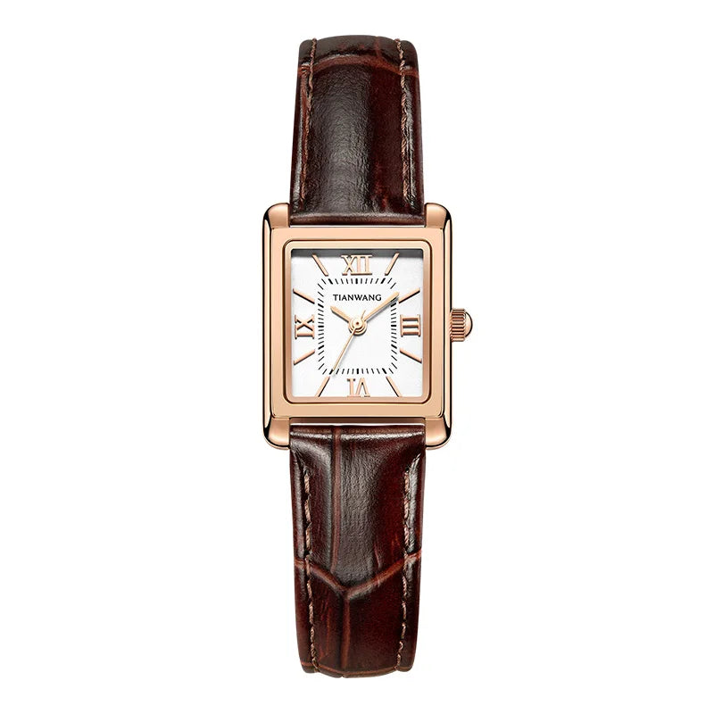 Elegance Leather Watch TIANWANG Luxury Square Women Genuine Leather Japanese Movement Minimalist Dress Wristwatch 3ATM