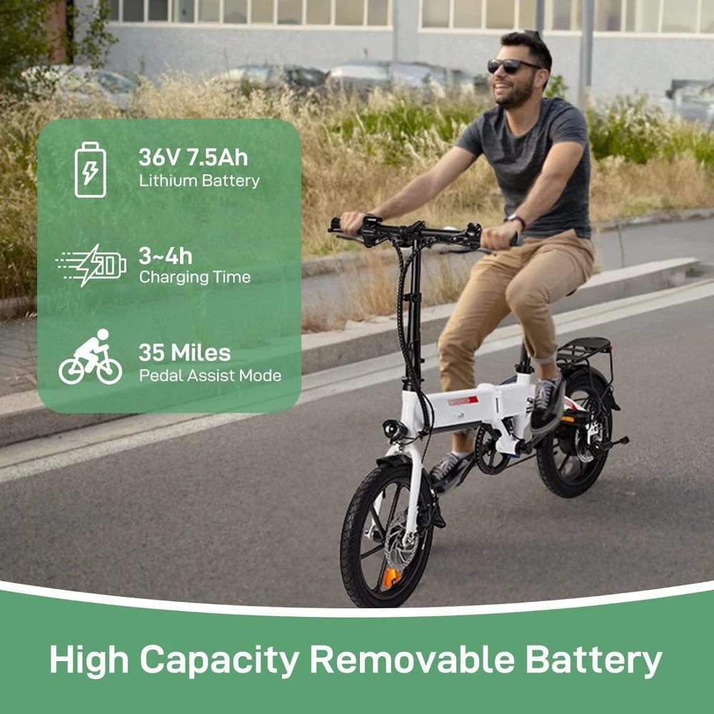 16" Electric Bike for Adults, Folding E-Bike 350W Motor with Dual Disc Brakes, Max Range 35Miles(Pedal-Assist) & Speed 15.5Mph