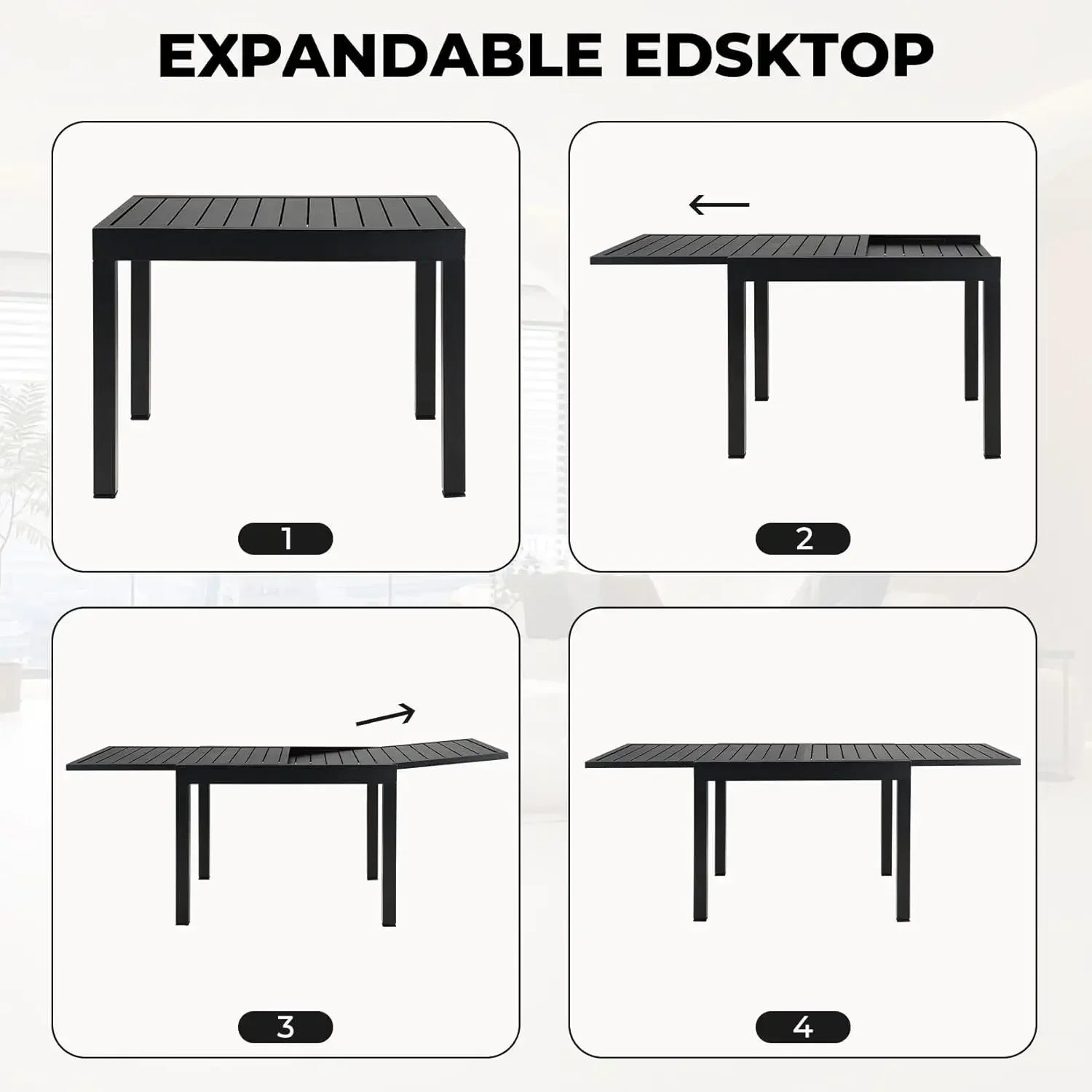 7-Piece Outdoor Dining Set for 6 with 1 Rectangle Expandable Table,Grey Metal Black Woven Wicker Fixed Patio Chairs