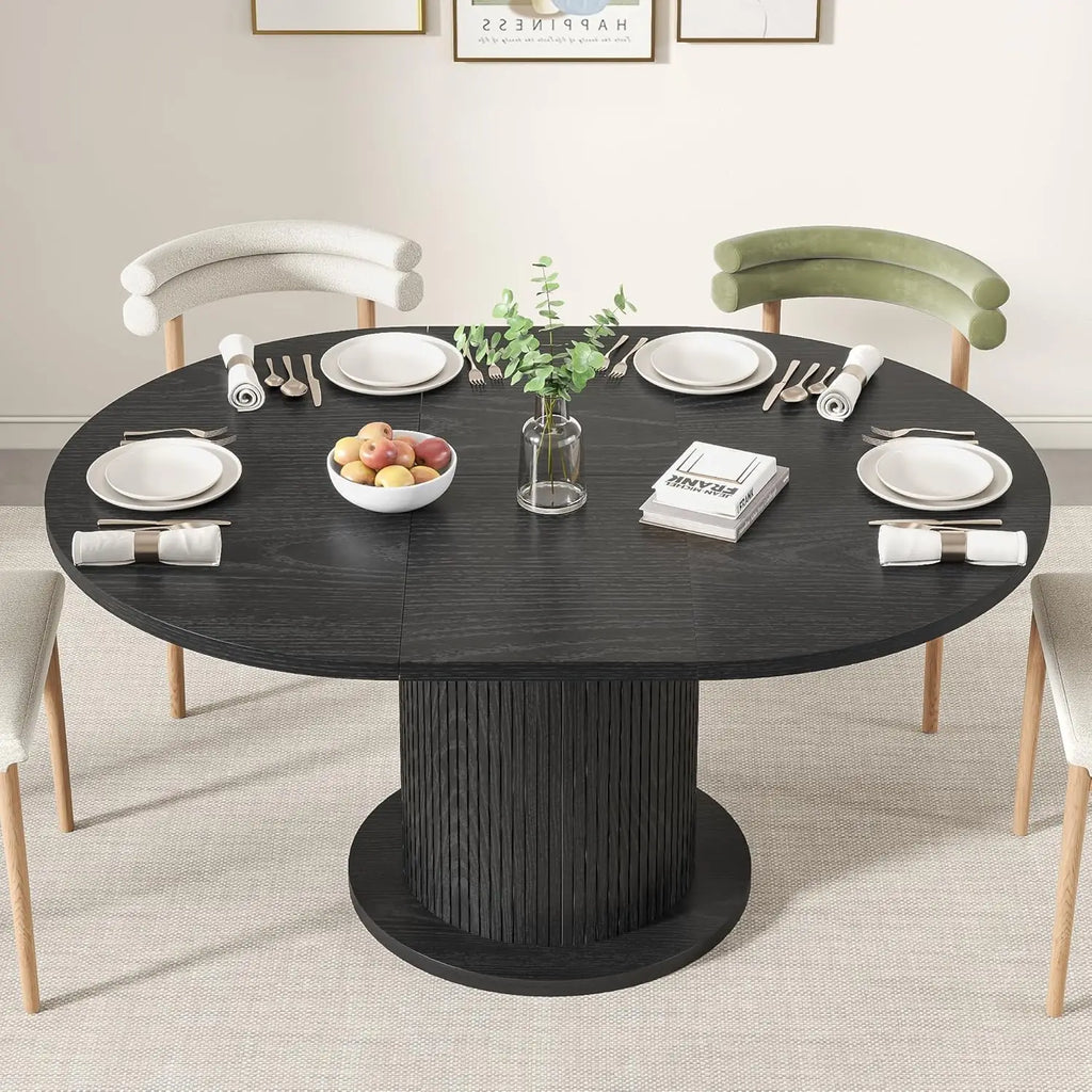 43.3 inch 59 inch Adjustable Size Round Dining Table for 4 6, Unique Design Modern Farmhouse Kitchen Table, Circle Dining
