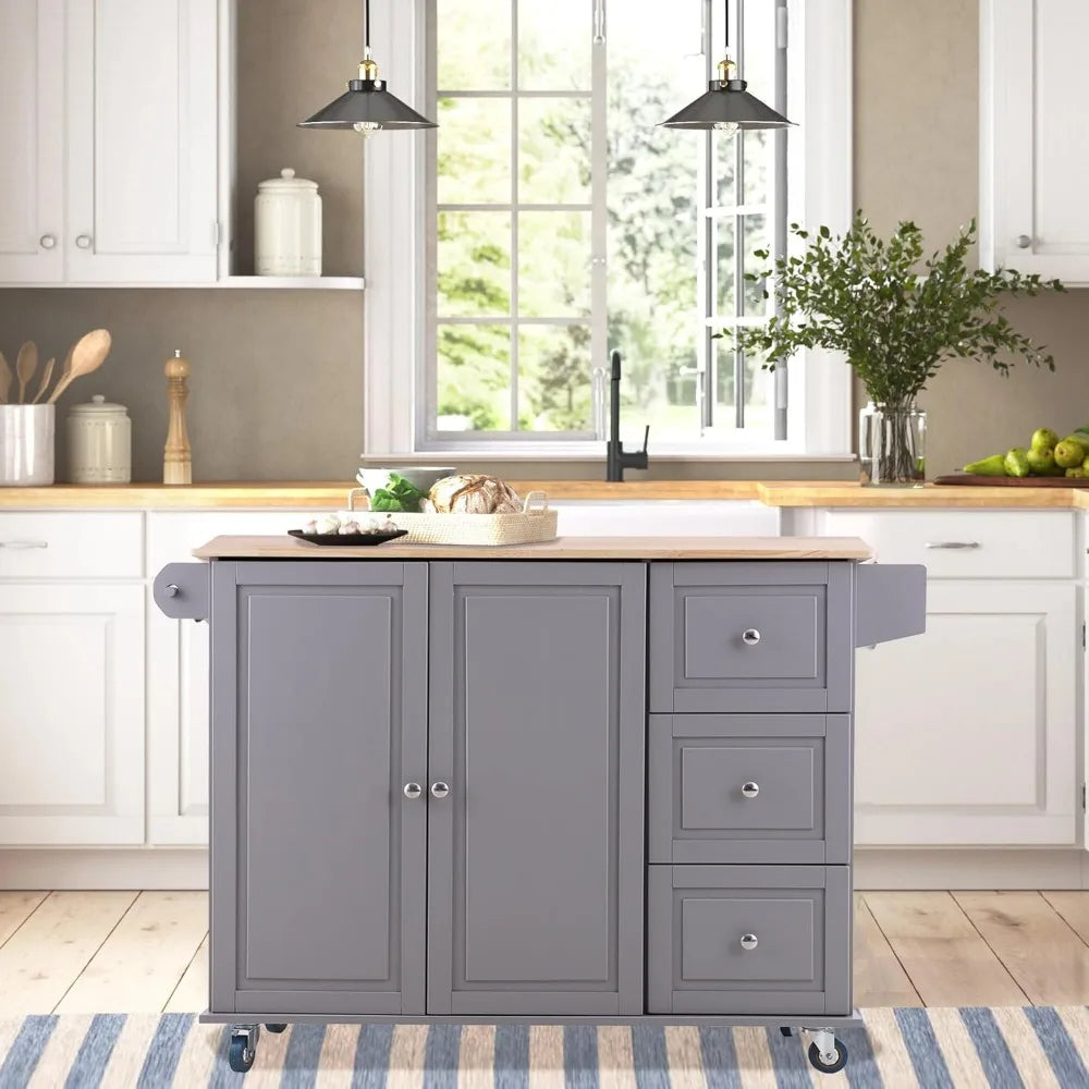 Kitchen Island Cart on Wheels - Mobile Kitchen Island with Drop Leaf, Rolling Kitchen Table with Storage
