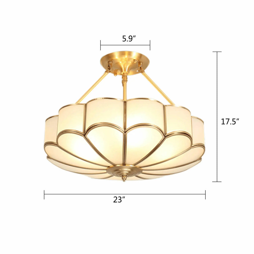 23 Inch Gold and Brass Semi Flush Mount Chandelier Ceiling Light Fixture