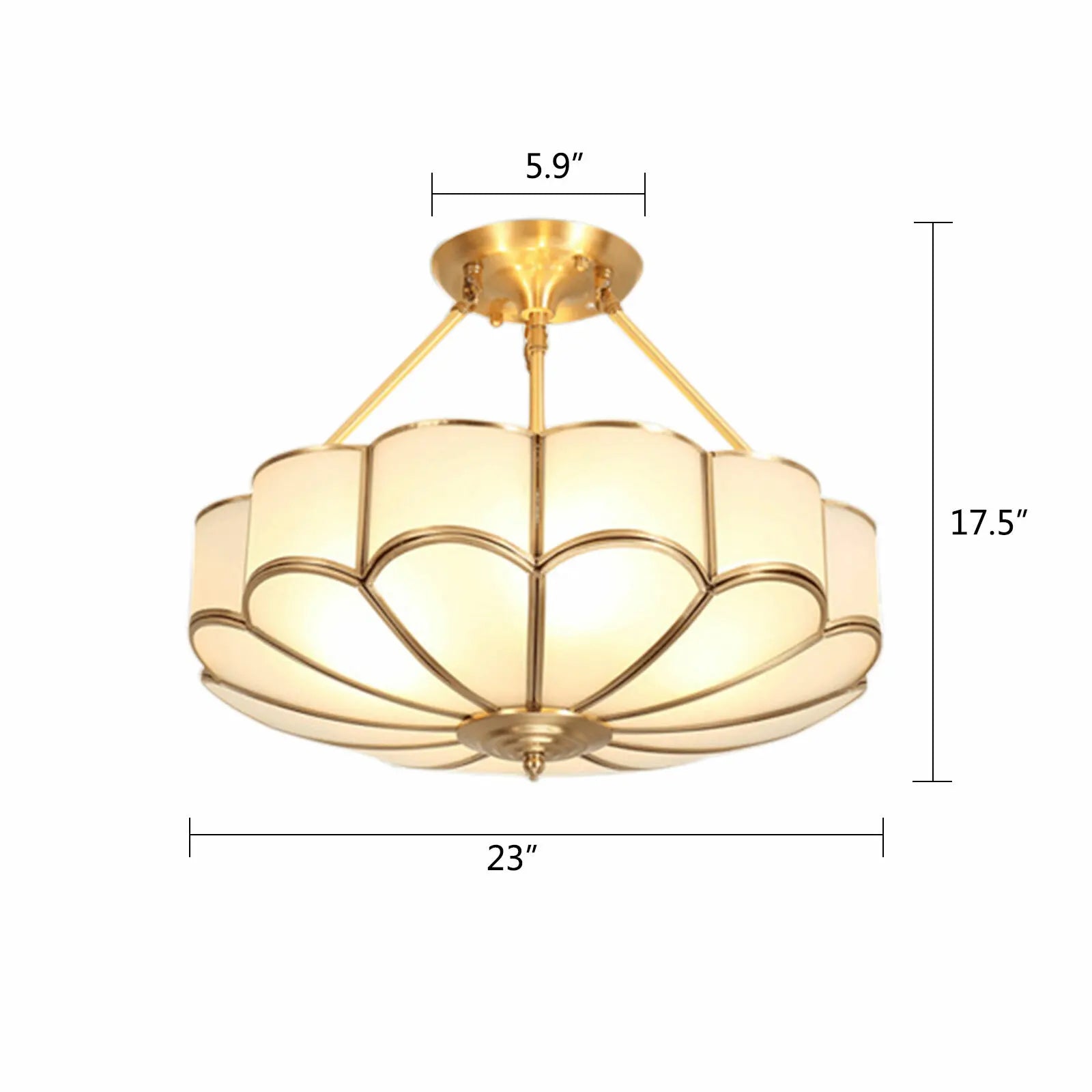 23 Inch Gold and Brass Semi Flush Mount Chandelier Ceiling Light Fixture