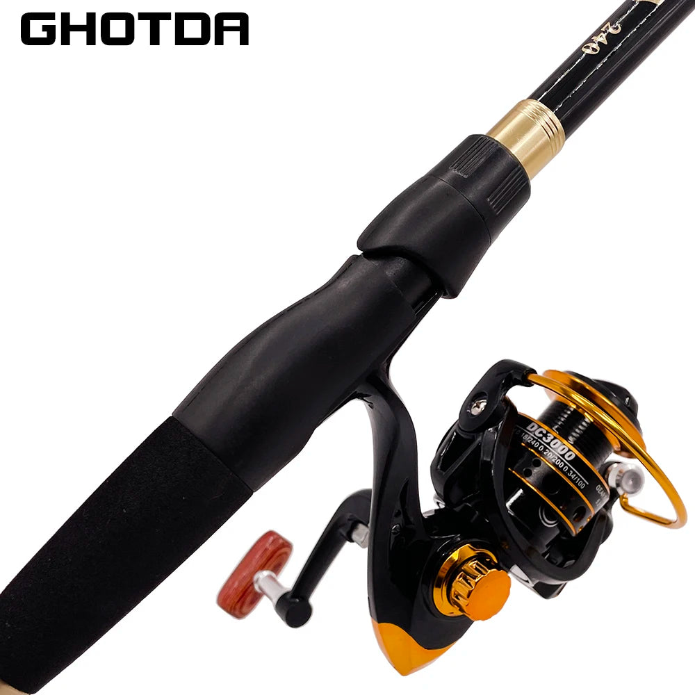 GHOTDA 1.6-2.4m Carbon Fiber Telescopic Lure Fishing Rod and Reel Combo Top Quality Casting Fishing Pole Spinning Reel Set Pesca