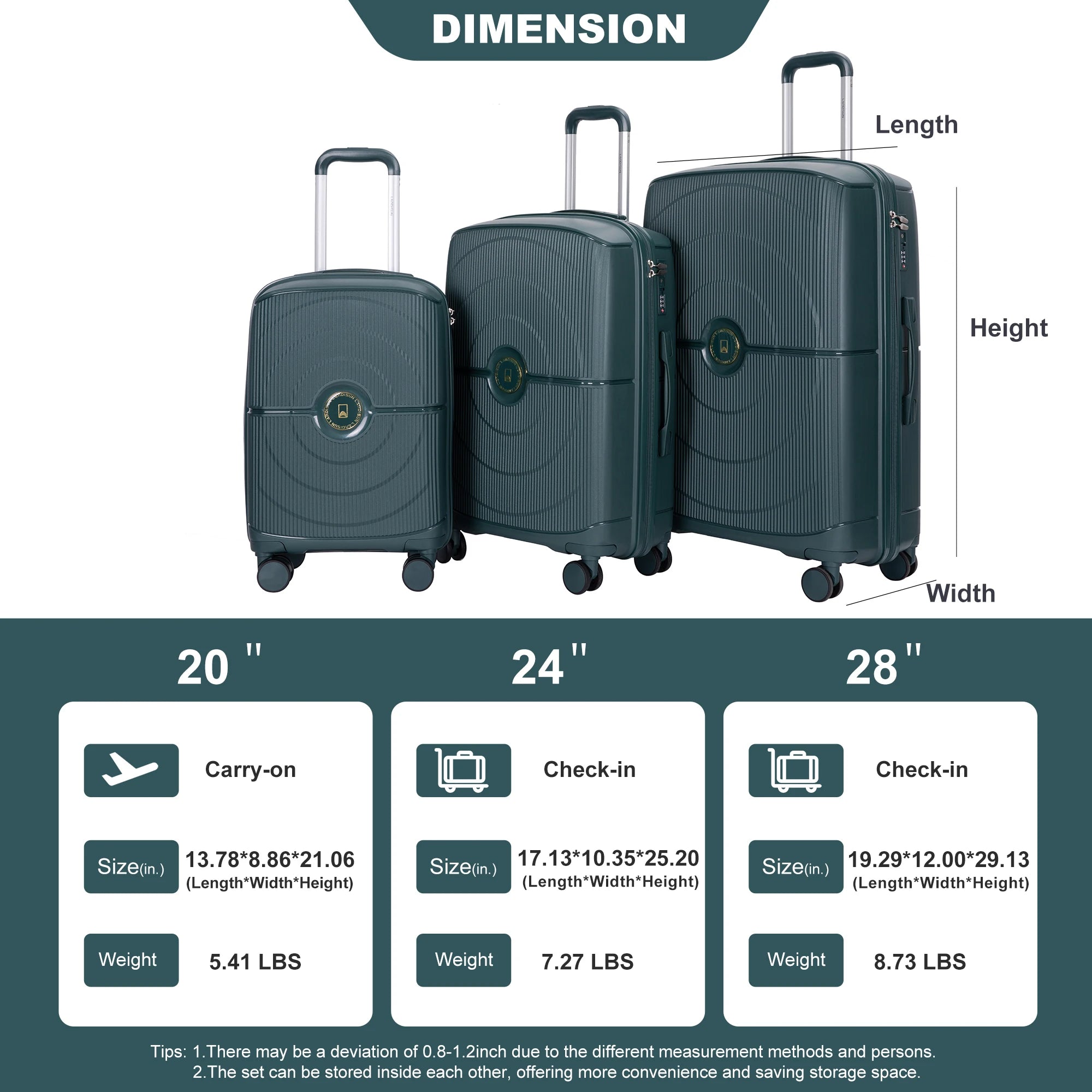 NEW Hardshell Suitcase Double Spinner Wheels PP Luggage Sets Lightweight Durable Suitcase with TSA Lock,3-Piece Set (20/24/28)