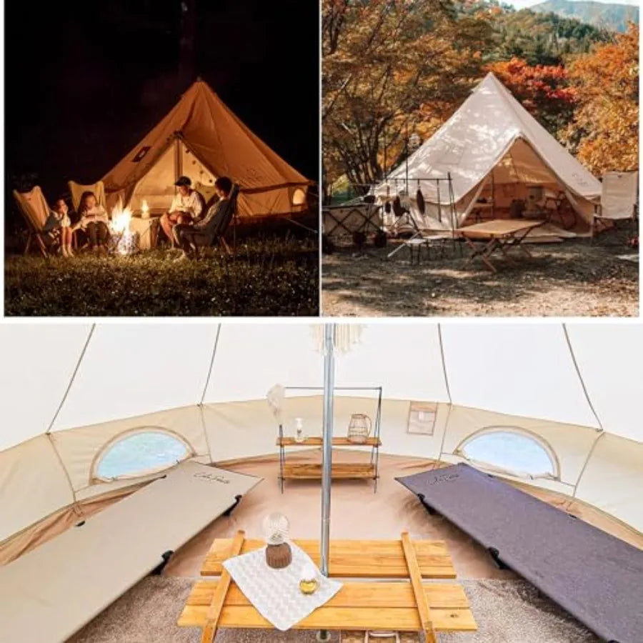 Canvas Family Camping Tent 45 Person 4 Season Glamping Tent with Stove Jack and Windproof Weather Resistant Bell