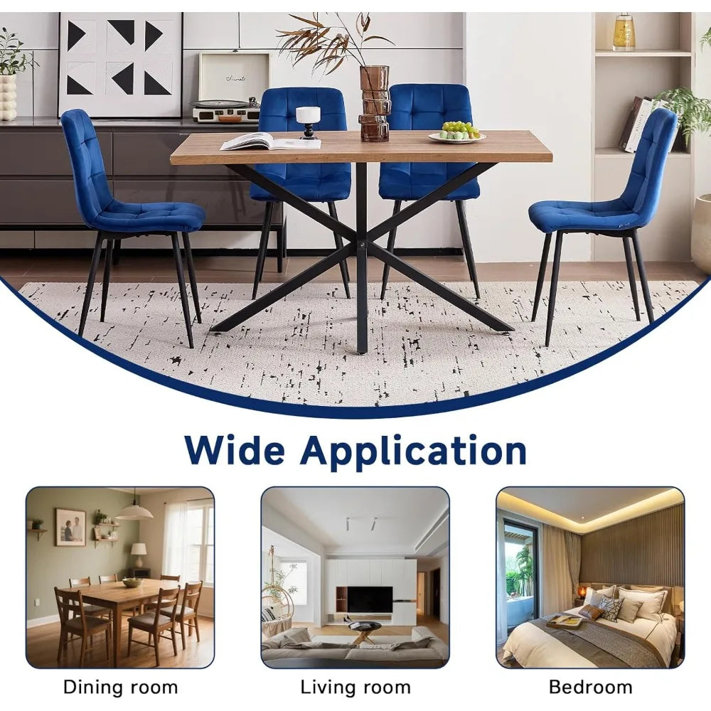 Velvet Dining Chair Set of 4, Modern Mid Century Upholstered Fabric Kitchen Chairs with Adjustable Pads,Sturdy Metal Legs Armles
