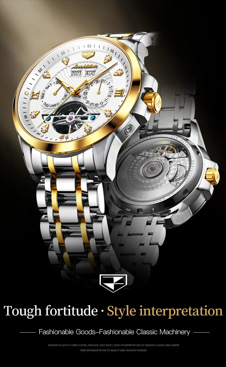 JSDUN 8911 Men's Watch High Quality Waterproof Luminescent Automatic Mechanical Watch Luxury Brand Multi functional Men's Watch