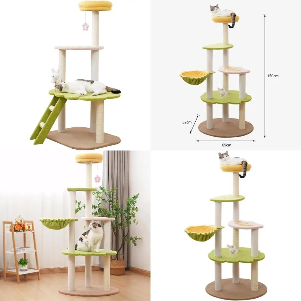 Indoor Multi-Level Cat Climbing Tree with Sisal Scratching Post, Green Cat Condo for Activity and Play