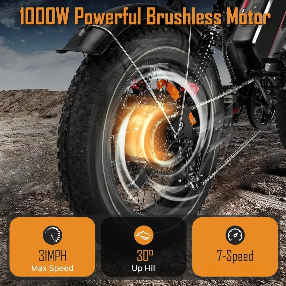 Outdoor Tools/Electric Bike for Adult,1000/3000W 20"Fat Tire 48V 17.5/25AH Removable Battery,Max 50/70 Miles Electric Motorcycle