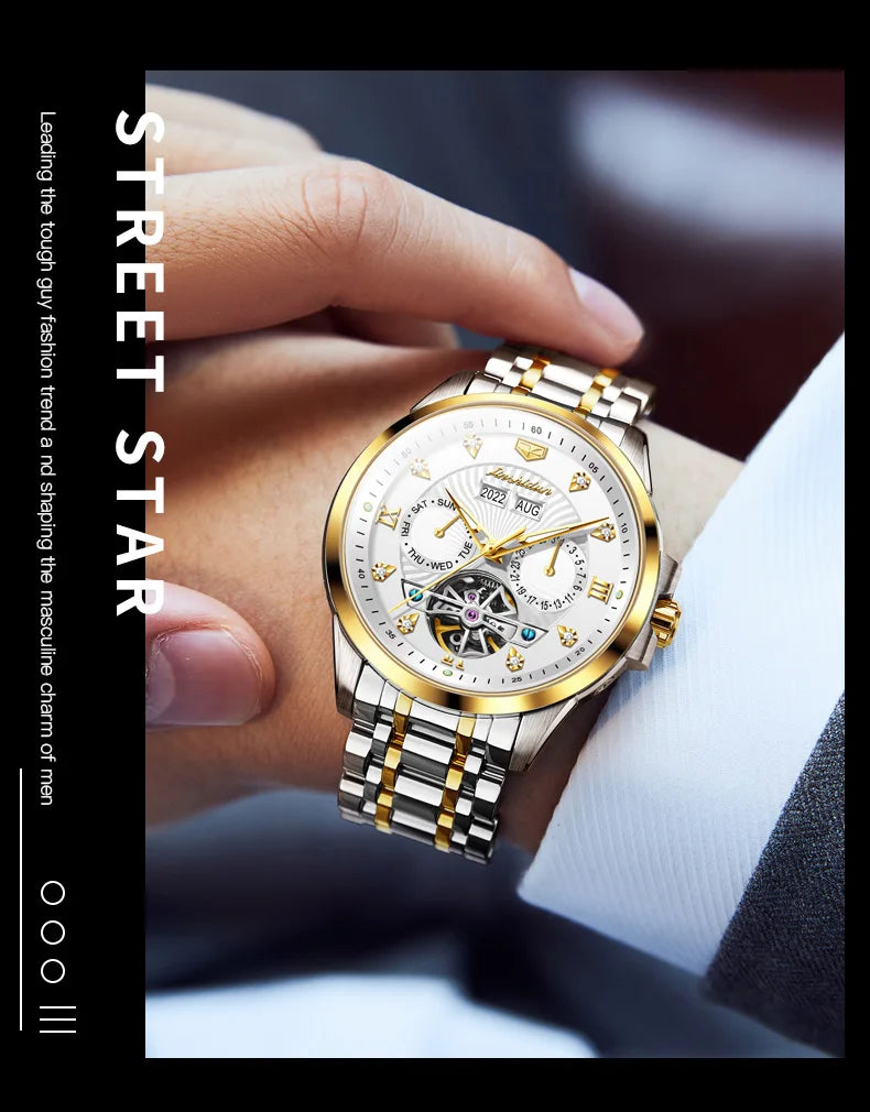 JSDUN 8911 Men's Watch High Quality Waterproof Luminescent Automatic Mechanical Watch Luxury Brand Multi functional Men's Watch