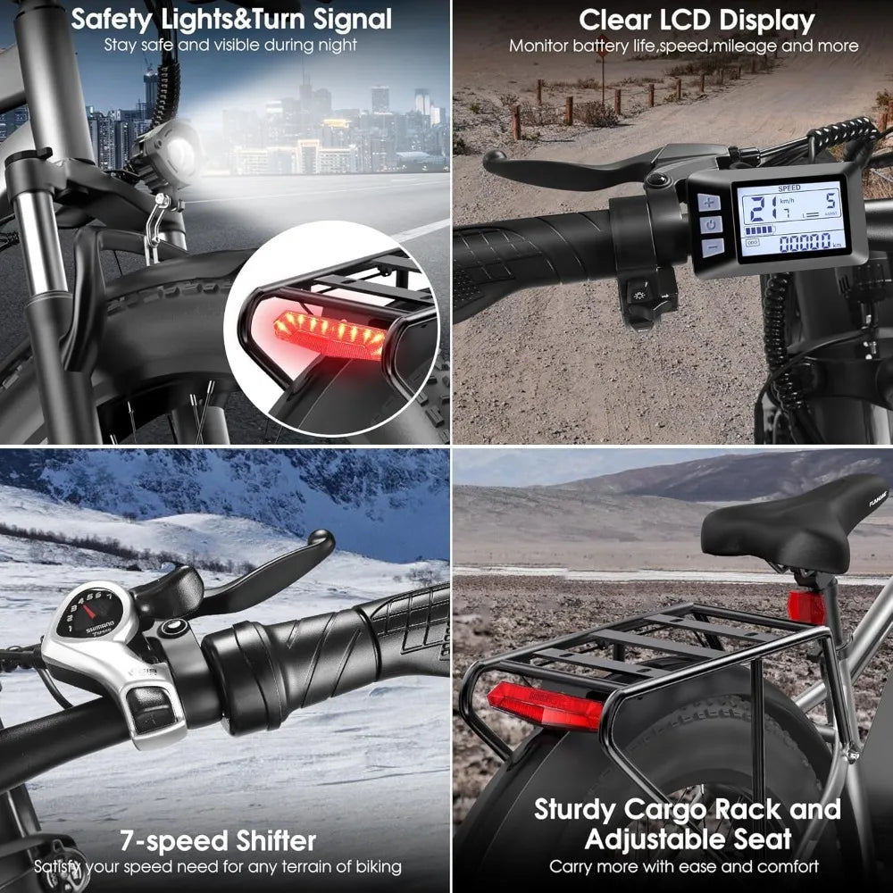 Electric Bike for Adults, Peak 1000W Ebike, 25MPH 60Miles Electric Mountain Bike, 26" Fat Tire Electric Bicycle with 48V 13AH