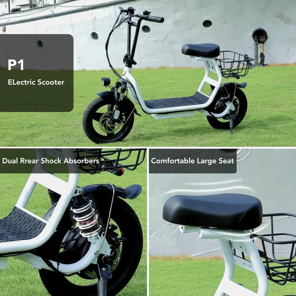 Electric Scooter with Seat, 14" Tire Foldable E-Scooter for Adults, 500/800/1200W Motor, Max 30Miles Ranges&20Mph
