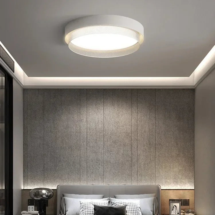 2025 New Nordic LED Ceiling Light Living Room Bedroom Black Metal Grid Ceiling Light Modern Creative Circular Room Lighting