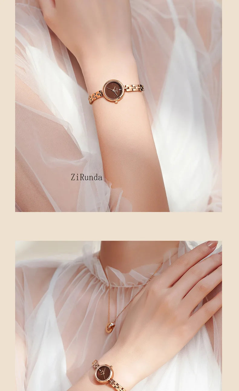 Ladies watch simple temperament luxury steel belt round waterproof quartz watch