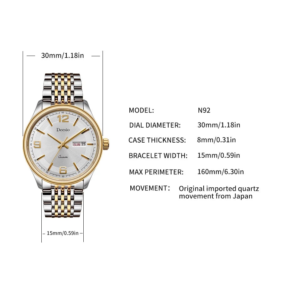 Deesio Women's Watch N92 Fashion Classics Bussiness Quartz Watches Steel Band Waterproof 30m Wristwatch Luxury Accessories Women