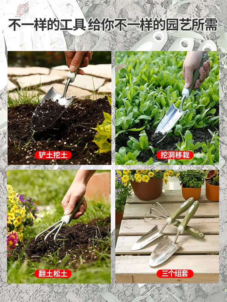 ~Gardening Stainless steel shovel tool 3-piece set Household potted plant planting flower shovel growing vegetable digging shove