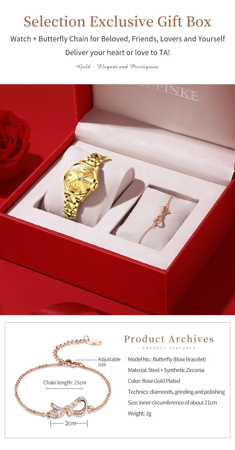 OUPINKE 3259 Real Gold Phoenix Women Watch Luxury Swiss Certified Automatic Mechanical Watch Elegant Travel Dress Women Watch