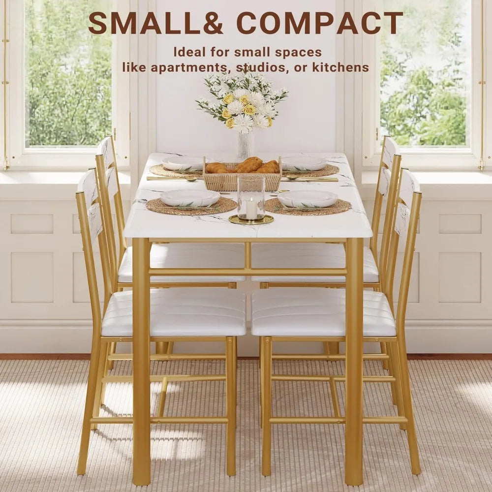 Dining Table Set for 4, Wood Kitchen Table with Upholstered Chairs for Kitchen & Dining Room, Compact Dining Set for Smal