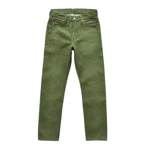 Saucezhan Men Jeans Vulcanization Olive Green 107 Selvedge Denim Jeans Men washed  Slim Fit 14 Oz  Zipper Fly
