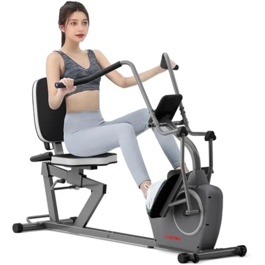 Recumbent Exercise Bike with Arm Exerciser for Seniors Adults Home Training - Elliptical Recumbent Cross Trainer with Magneti