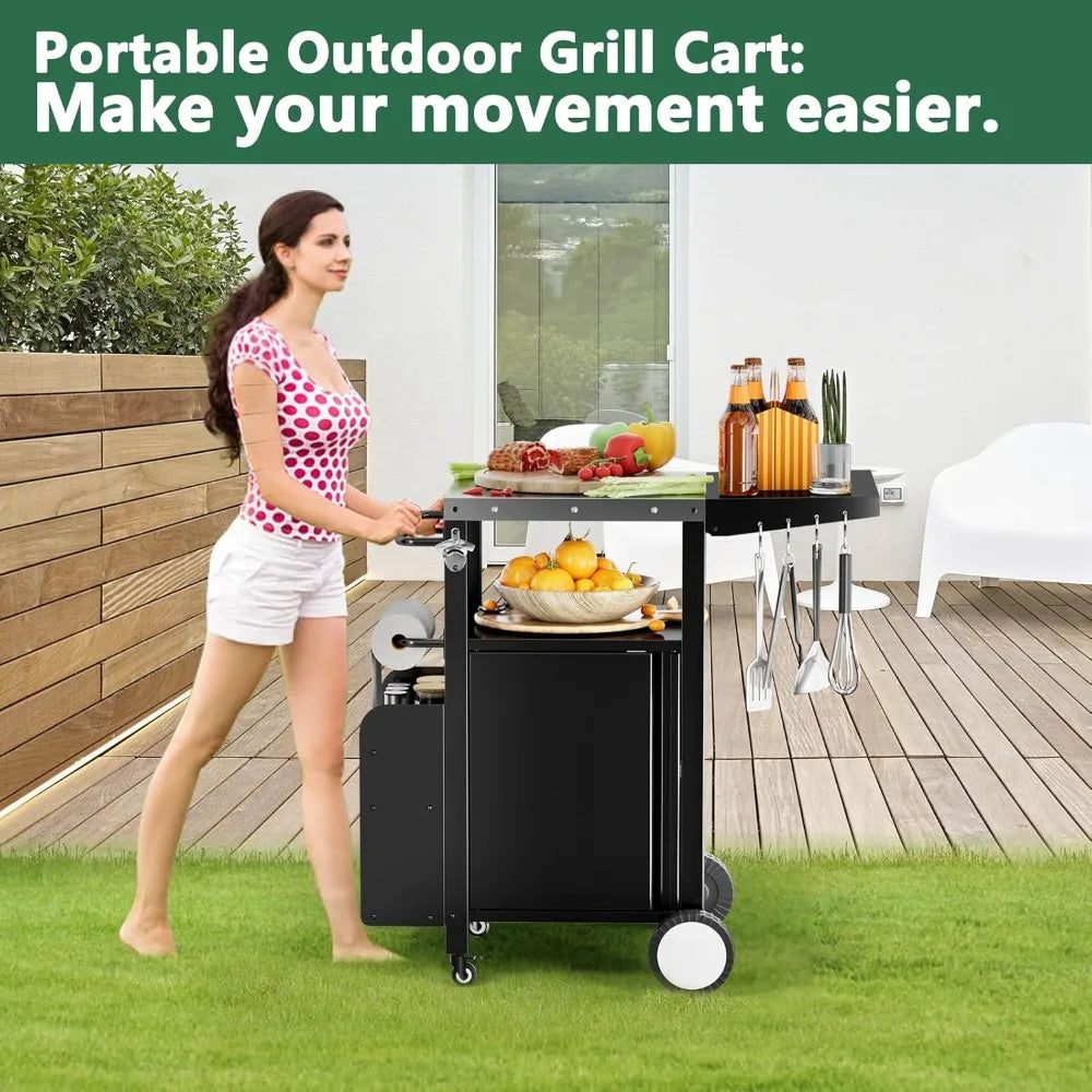 Outdoor Grill Cart with Storage,Movable Modular BBQ Cart,Waterproof Patio Kitchen Island with Hooks and Spice Rack