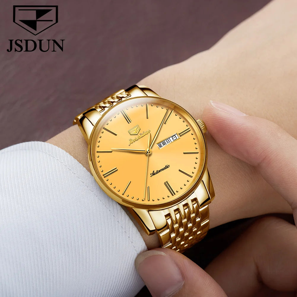 JSDUN 8767 Men Watch Fashion Business Ultra Thin Waterproof Dual Calendar Clock Men Luxury Original Automatic Mechanical Watch
