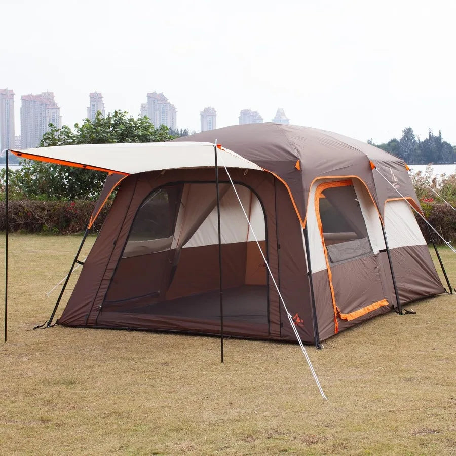 Extra Large Family Cabin Tent for Outdoor Camping and Picnic: 101214 Person Capacity 2 Rooms 3 Doors 3 Windows with Mesh Straig