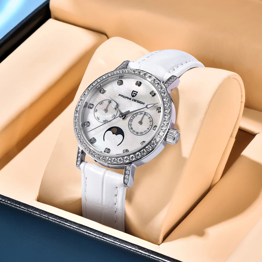 PAGANI DESIGN Luxury Original Watch for Women Stainless Steel Strap Luminous Waterproof Auto Date Diamond Ladies Quartz Watch